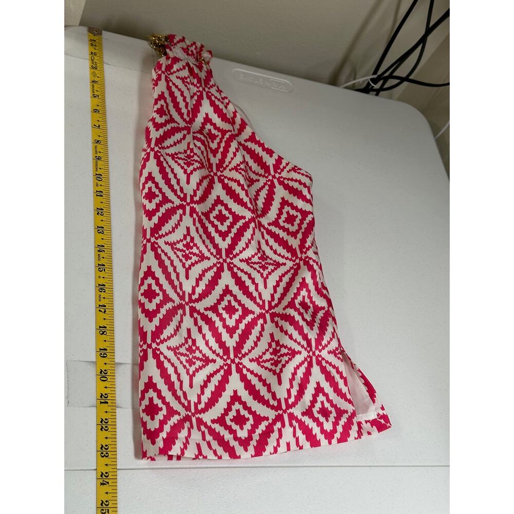 Milly Top Womens 4 Pink Geometric Sleeveless Chain Halter Silk Designer Summer - Picture 11 of 11